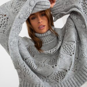 Didmenininkas Pilkas laisvas megztinis megztinis su azuriniu