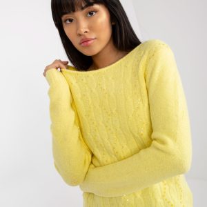 Didmenininkas Šviesiai geltonas moteriškas moteriškas megztinis su blizgučiais