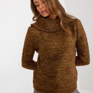 Didmenininkas Šviesiai rudos spalvos moteriškas moteriškas megztinis su apykakle