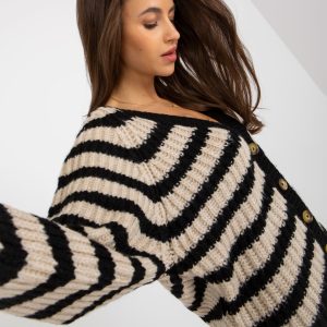 Didmenininkas Juodos ir smėlio spalvos moteriškas megztinis V formos kaklu