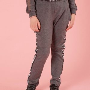 Dark grey children's sweatpants with sequin stripe