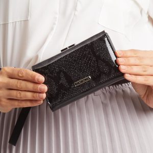 Black Leather Wallet with Pattern