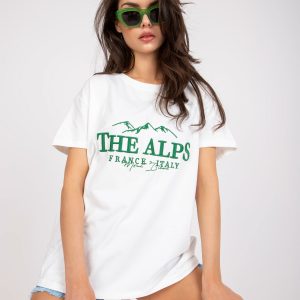 White and green one size t-shirt with embroidery