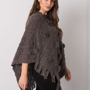 Gray poncho with Talisha pompoms