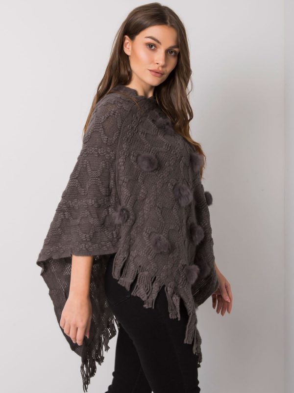 Gray poncho with Talisha pompoms