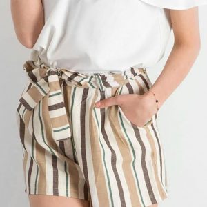 Beige striped shorts with binding