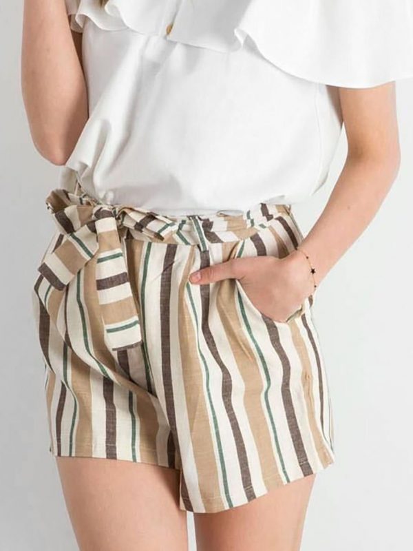 Beige striped shorts with binding