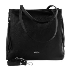 Black leather women's handbag BADURA