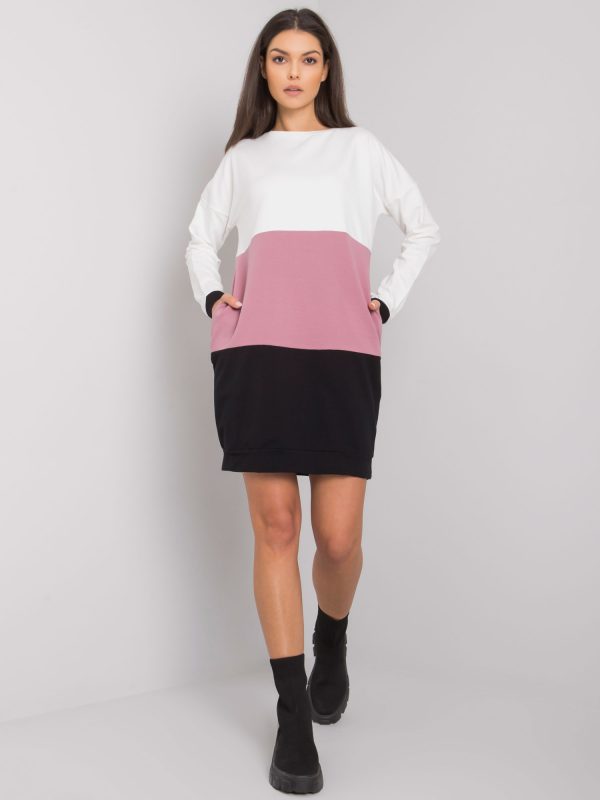 Ecru-Dirty Pink Long Sleeve Dress Zehra RUE PARIS