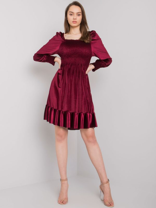 Burgundy velour dress with ruffle Arezzo