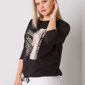 Black Plus Size Ladies Blouse with Vertise Print