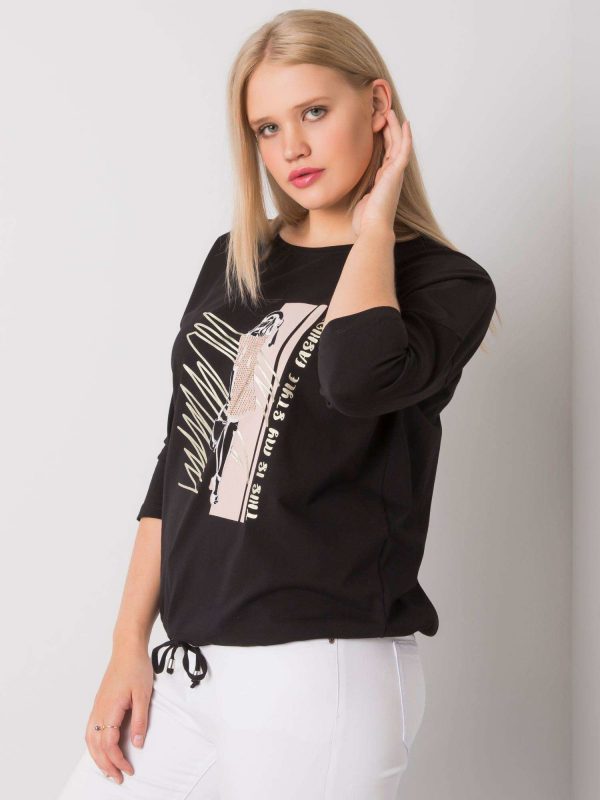 Black Plus Size Ladies Blouse with Vertise Print