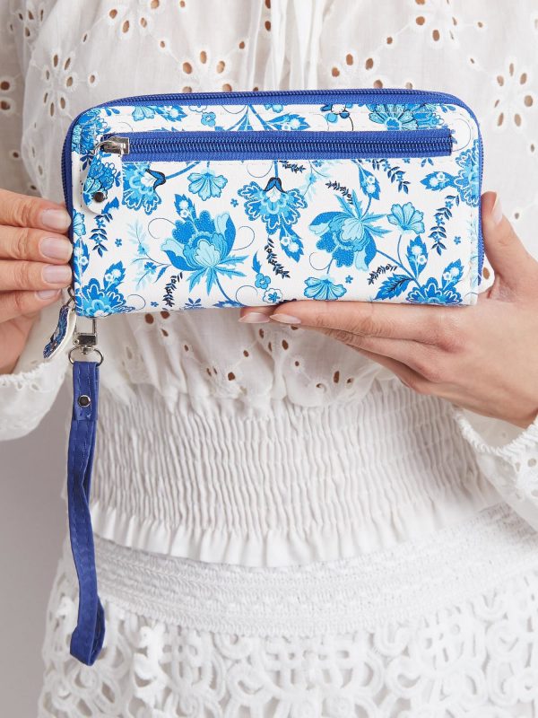 White and blue wallet with patterns