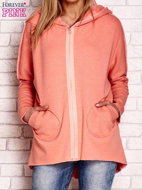 Sweatshirt with raw trim and coral hood