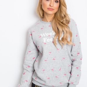 RUE PARIS Grey Flamingoo Sweatshirt