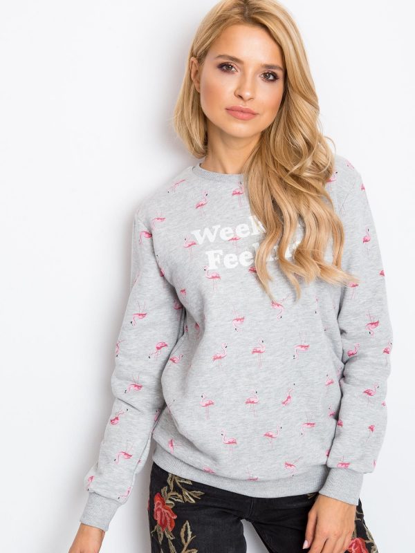 RUE PARIS Grey Flamingoo Sweatshirt