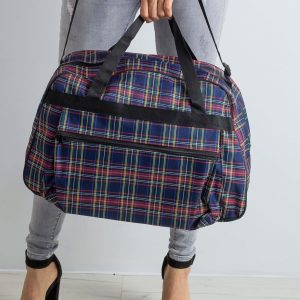 Navy Blue Checkered Travel Bag