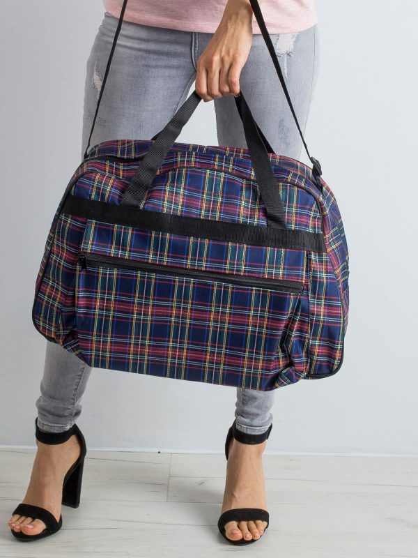 Navy Blue Checkered Travel Bag