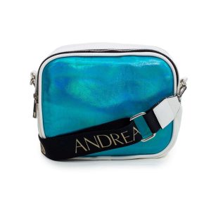 White and blue bag with detachable strap