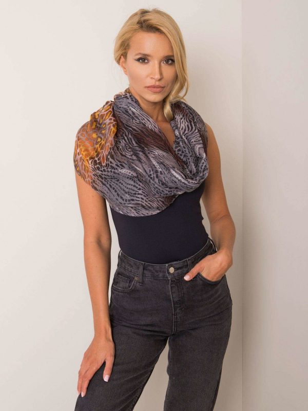 Gray-yellow scarf in animal patterns