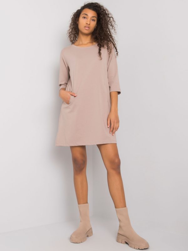 Dark beige dress with pockets by Ellida RUE PARIS