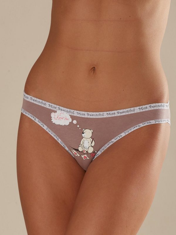 Dark beige women's panties with print