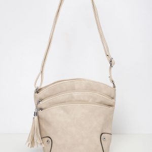 Beige handbag with zippers