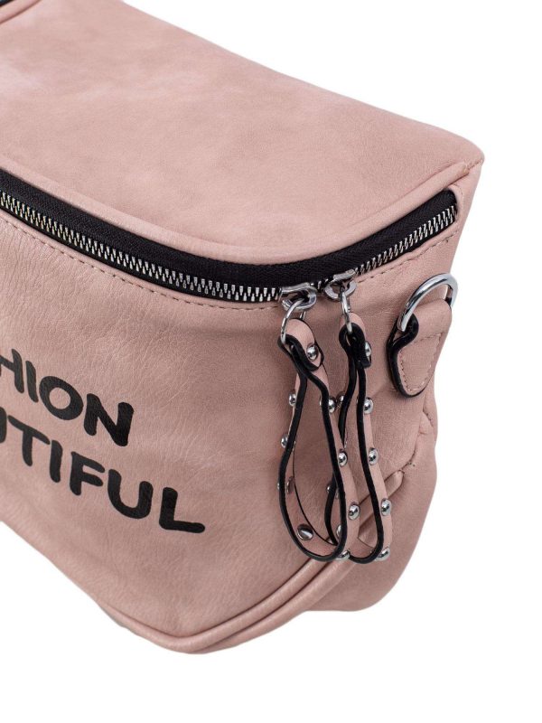 Pink eco-leather handbag with inscription