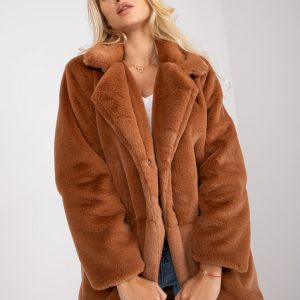 Light Brown Long Sleeve Faux Fur Coat