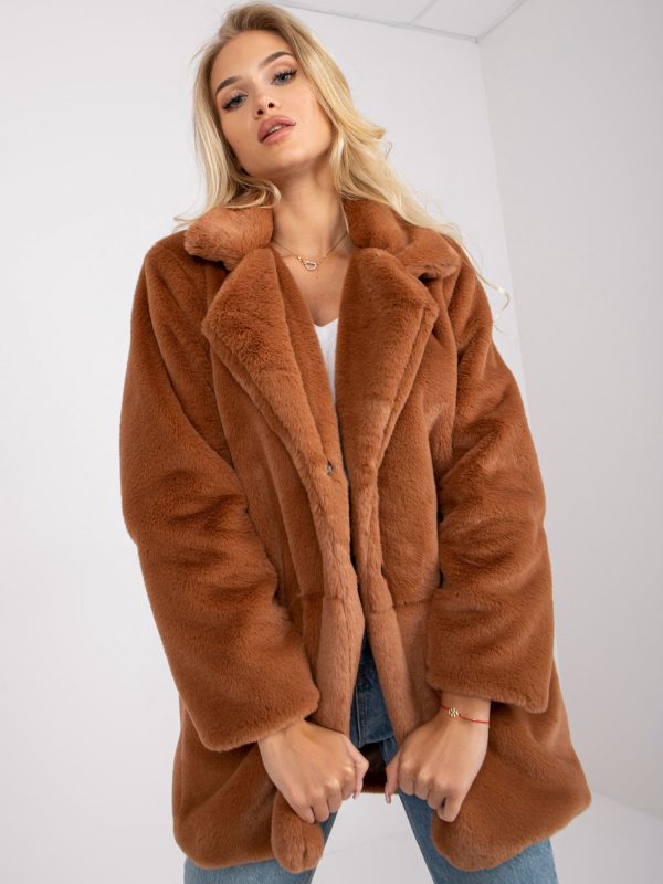 Light Brown Long Sleeve Faux Fur Coat