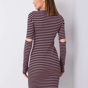 Aliza RUE PARIS black and pink striped dress