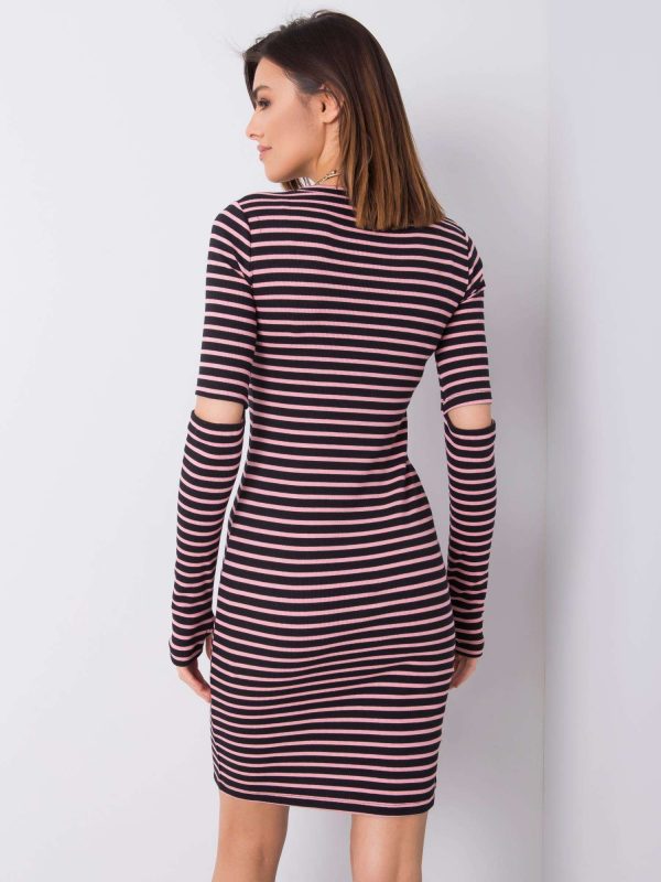 Aliza RUE PARIS black and pink striped dress