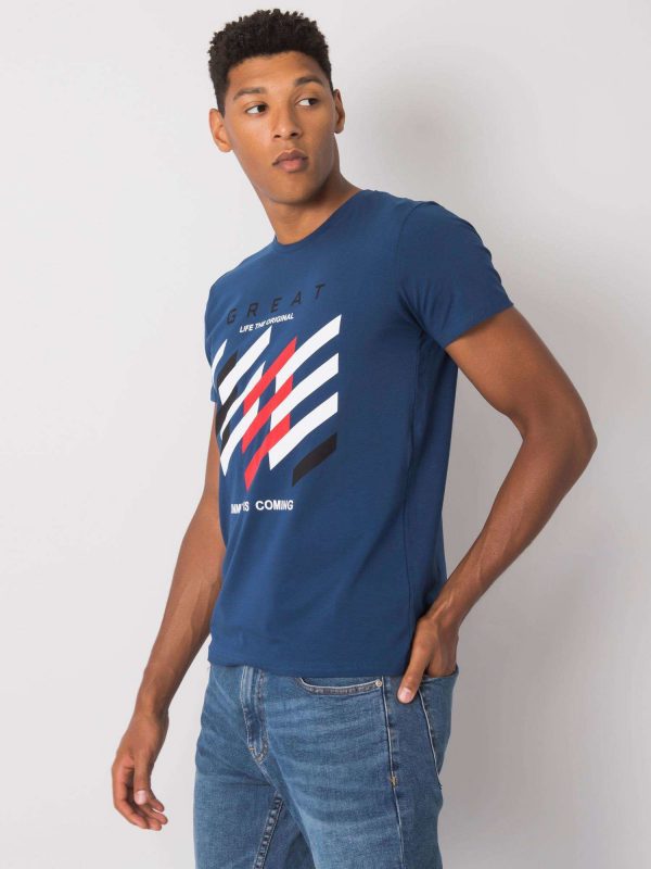 Men's light navy T-shirt with colorful print Adriel