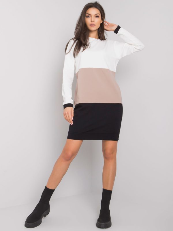 Ecru-dark beige long sleeve dress Zehra RUE PARIS