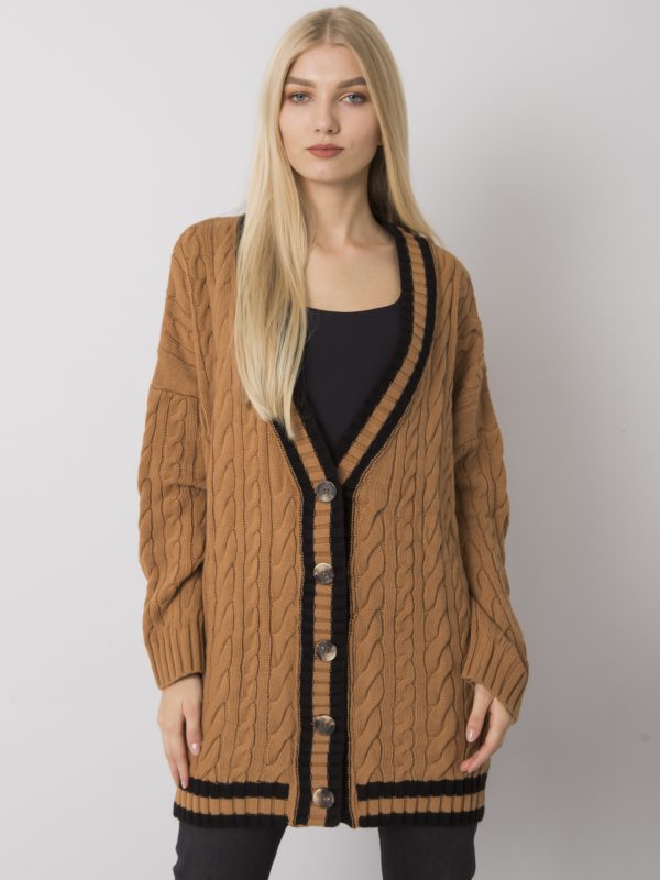 Camel cardigan with Farmington braids