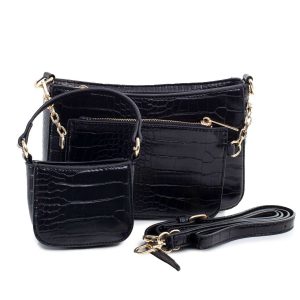 Black Crocodile Leather Pattern Handbag