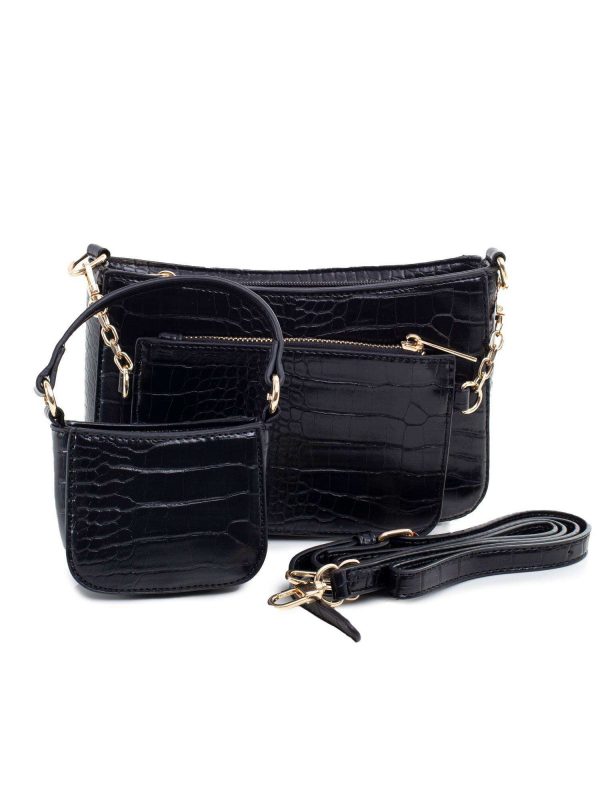 Black Crocodile Leather Pattern Handbag