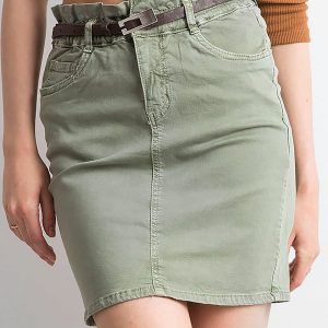 Khaki fitted denim skirt