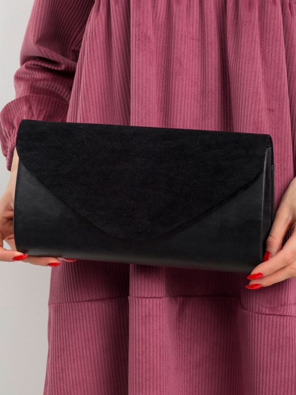 Black clutch bag with eco suede insert