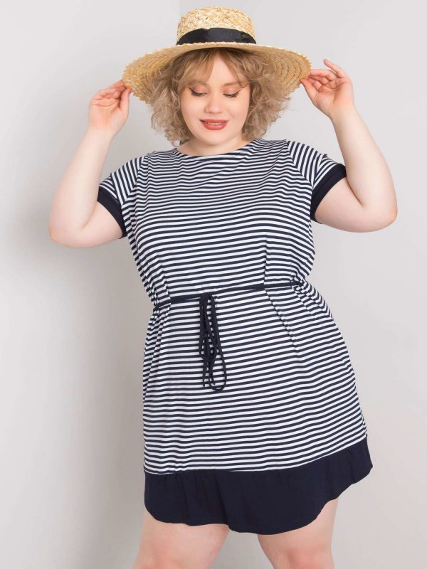 Navy blue and white plus size dress with viscose Jianna