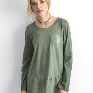 Khaki tunic with ruffle