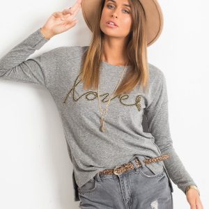 RUE PARIS Grey blouse Impressed