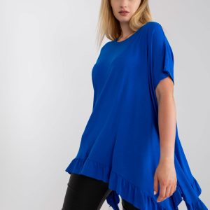 Dark Blue Viscose Plus Size Short Sleeve Blouse