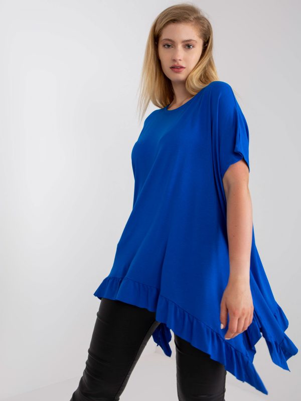 Dark Blue Viscose Plus Size Short Sleeve Blouse