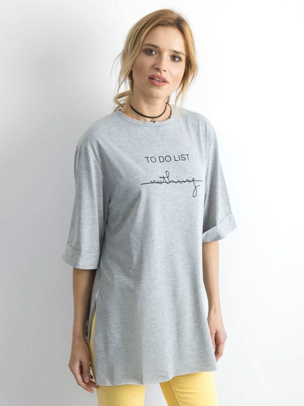 Grey long t-shirt with inscription