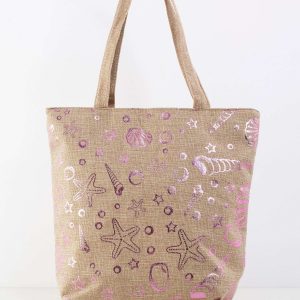 Beige Large Printed Bag