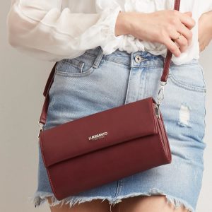 Burgundy clutch bag with strap