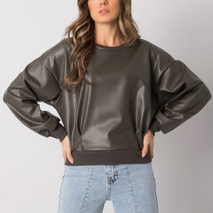 Dark khaki sweatshirt with eco-leather insert Ancora RUE PARIS