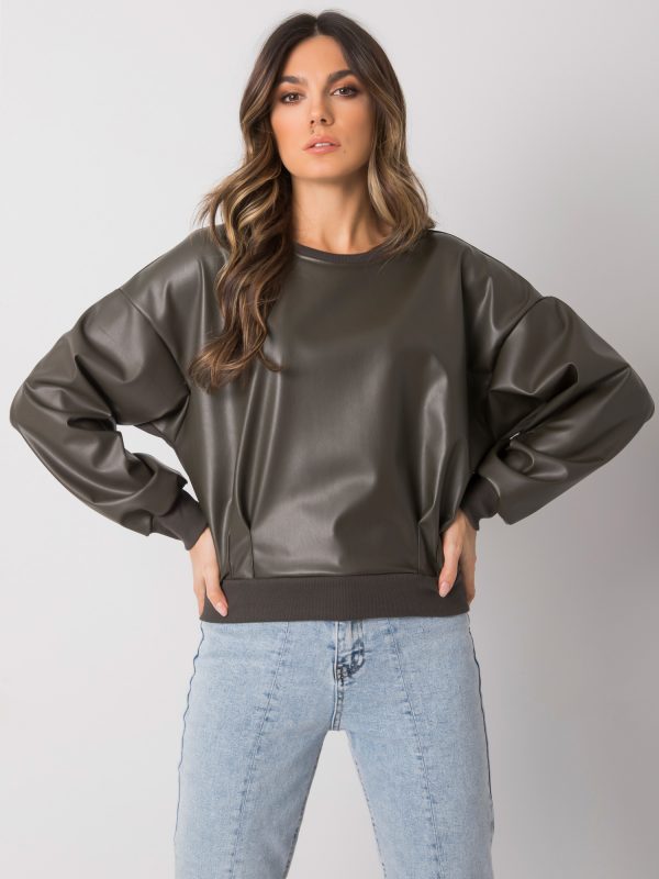 Dark khaki sweatshirt with eco-leather insert Ancora RUE PARIS