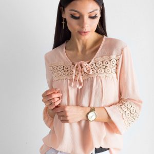 Peach airy blouse with lace